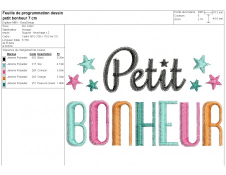 machine embroidery design Petit bonheur