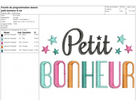 machine embroidery design Petit bonheur