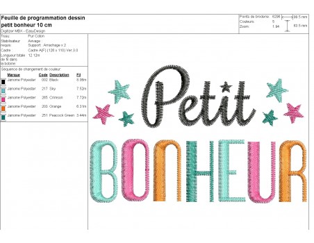 machine embroidery design Petit bonheur