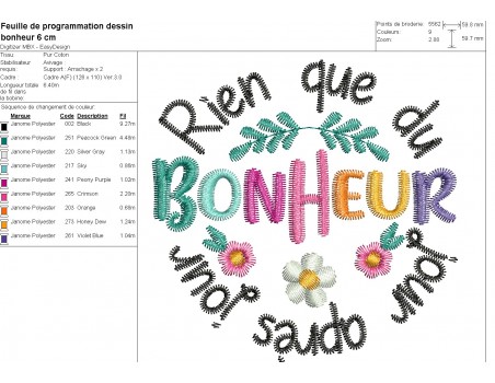 machine embroidery design rien que du bonheur