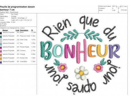 machine embroidery design rien que du bonheur