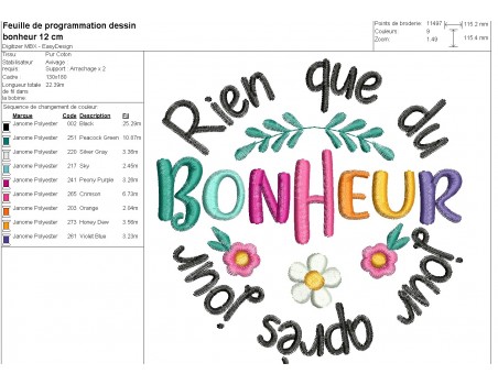 machine embroidery design rien que du bonheur