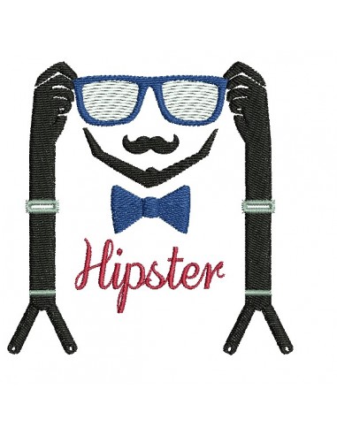 machine embroidery hipster man suspenders and glasses