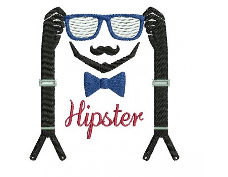 machine embroidery hipster man suspenders and glasses