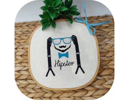 Motif de broderie machine bretelles  visage Hipster avec lunettes en mylar