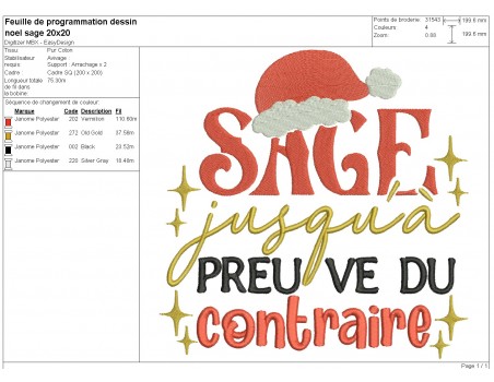 Motif de broderie machine  Noël sage