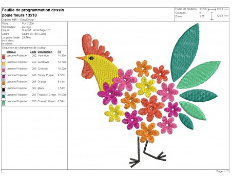 machine embroidery design Hen flowers