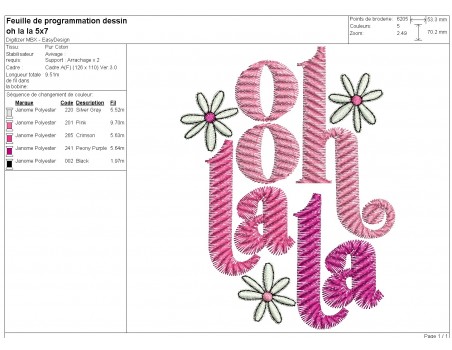 machine embroidery design oh la la