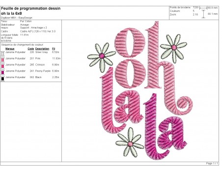 machine embroidery design oh la la