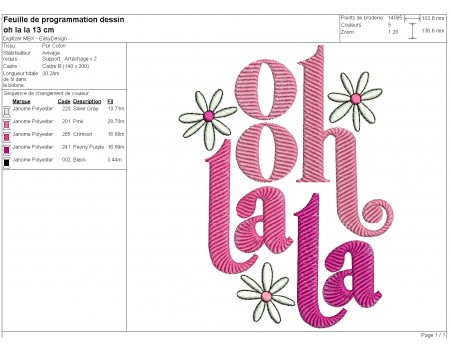 machine embroidery design oh la la