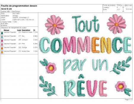 Motif de broderie machine rêve