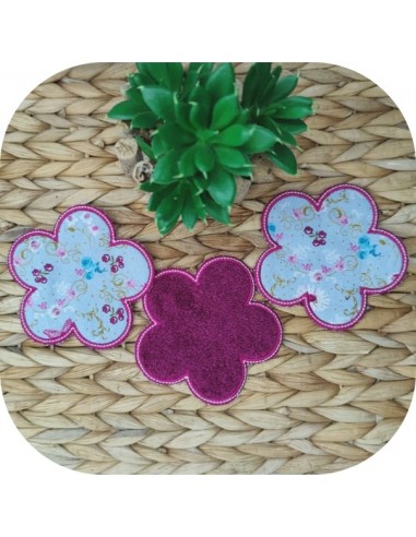 Motif de broderie machine  lingettes fleur en ITH