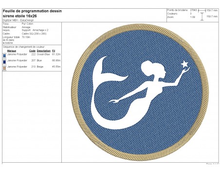 machine embroidery design mermaid with starfish embossed