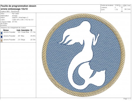 Motif de broderie machine sirène en embossage