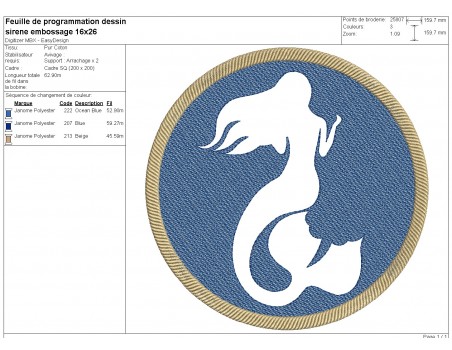 machine embroidery design mermaid embossed