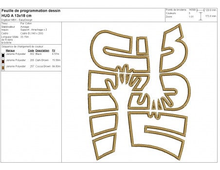 Motif de broderie machine appliqué HUG