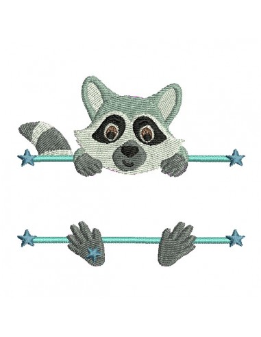 machine embroidery  design racoon to customize for boy