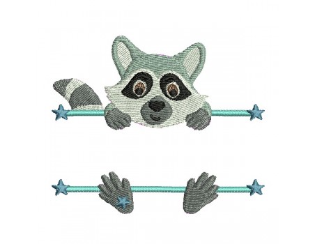 machine embroidery  design racoon to customize for boy