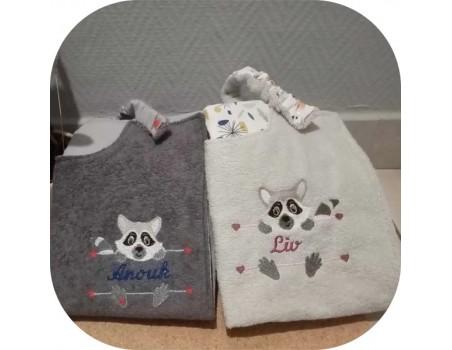 machine embroidery  design racoon to customize for boy