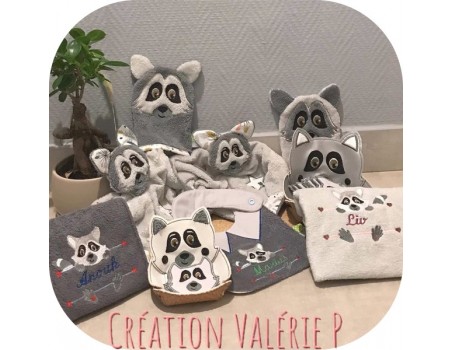 machine embroidery  design racoon to customize for boy