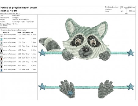 machine embroidery  design racoon to customize for boy