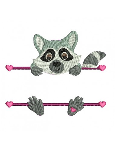 machine embroidery  design racoon to customize for girl