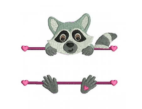 machine embroidery  design racoon to customize for girl