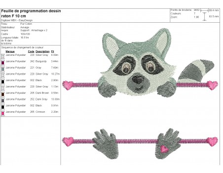 machine embroidery  design racoon to customize for girl