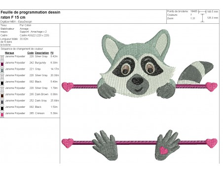 machine embroidery  design racoon to customize for girl