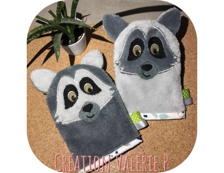 machine embroidery design  racoon wasch mitt  ITH