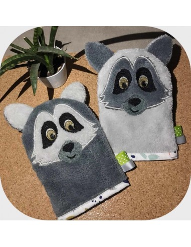 machine embroidery design  racoon wasch mitt  ITH