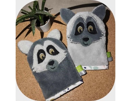 machine embroidery design  racoon wasch mitt  ITH