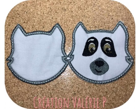 machine embroidery design ith reusable racoon head cotton wipes