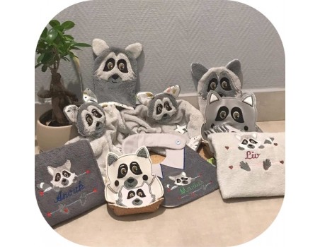 machine embroidery design ith racoon head box