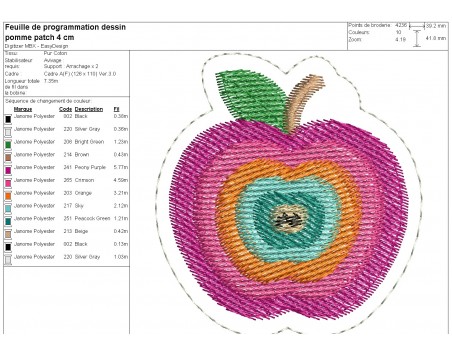 machine embroidery design patch multicolor apple