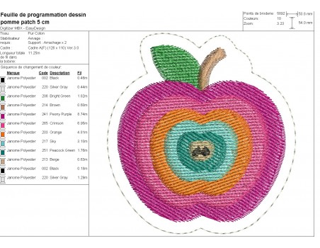 machine embroidery design patch multicolor apple