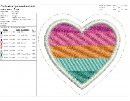 machine embroidery design patch multicolor heart