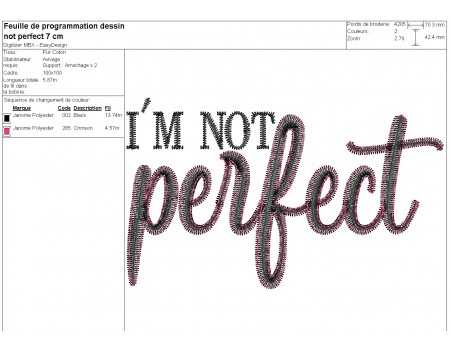 Motif de broderie machine I'm not perfect