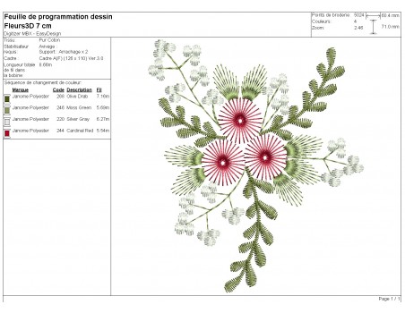 machine embroidery design  bouquet of 3D flowers