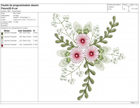 machine embroidery design  bouquet of 3D flowers