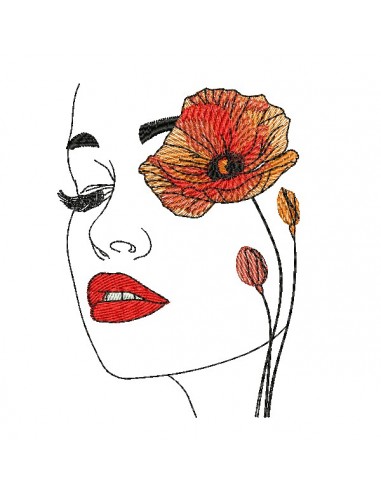 Machine embroidery design woman poppy