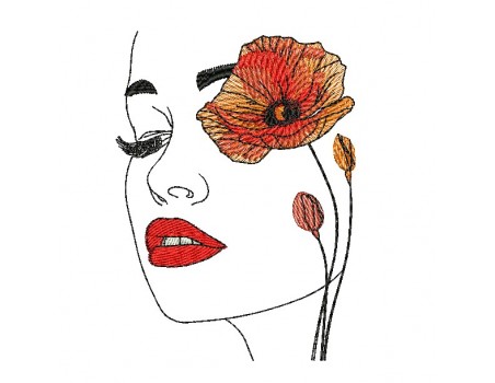 Machine embroidery design woman poppy