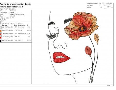 Machine embroidery design woman poppy