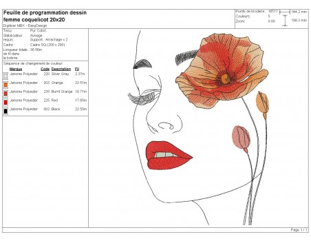 Machine embroidery design woman poppy