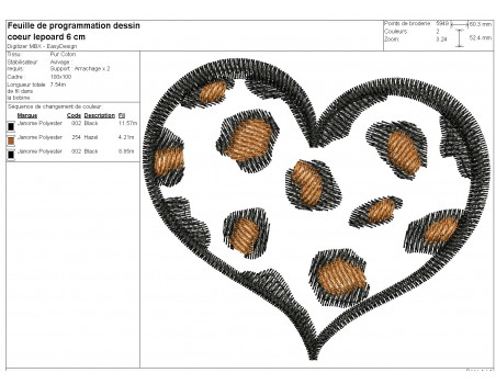 Motif de broderie machine coeur léopard