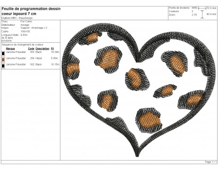 Motif de broderie machine coeur léopard