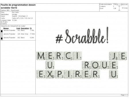 Motif de broderie machine scrabble