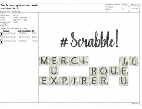 Motif de broderie machine scrabble