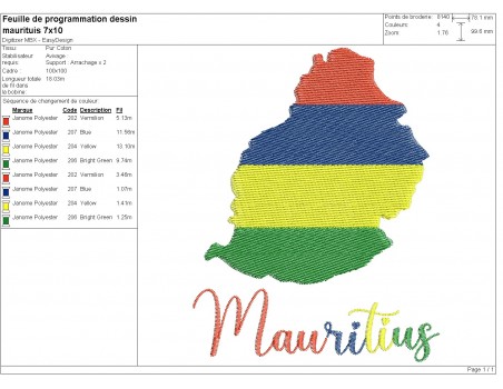 Motif de broderie machine  ile Maurice