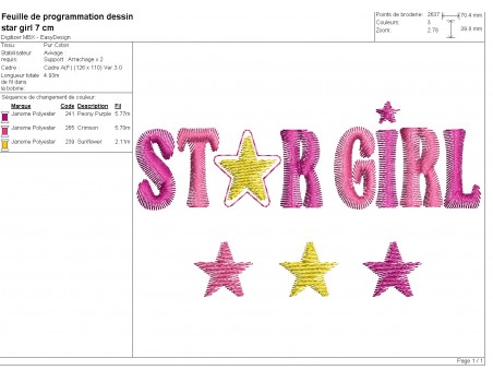 machine embroidery design star girl